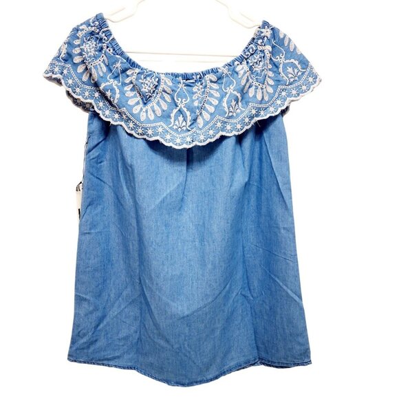 Blue Off-Shoulder Womens Embroidered dress Monde Size S - Picture 4 of 10